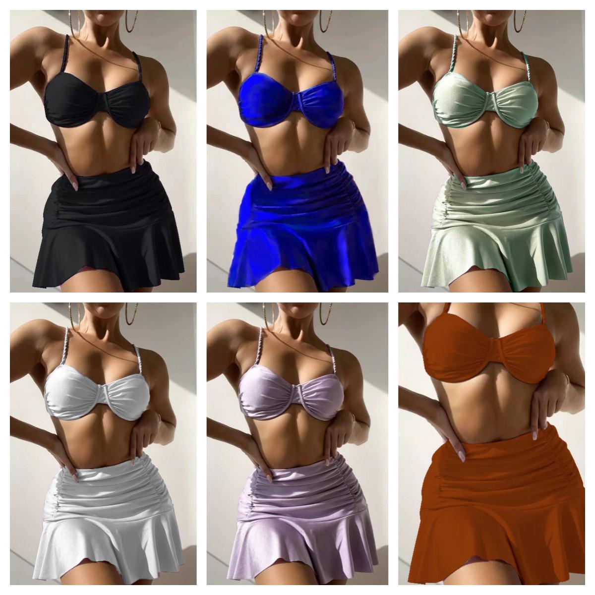 

2025 Women s Three-Piece Swim Dress Style Bikini Set Small