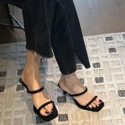 Sommers Smalbånd Dameslippers Sko Casual Street Style Damer Åpen Tå Høy Hæl Slides