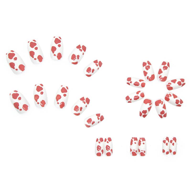 Artificial Nails Wearable Nails Manicure Nails Cow Pattern Pink Whitening Short Ballet