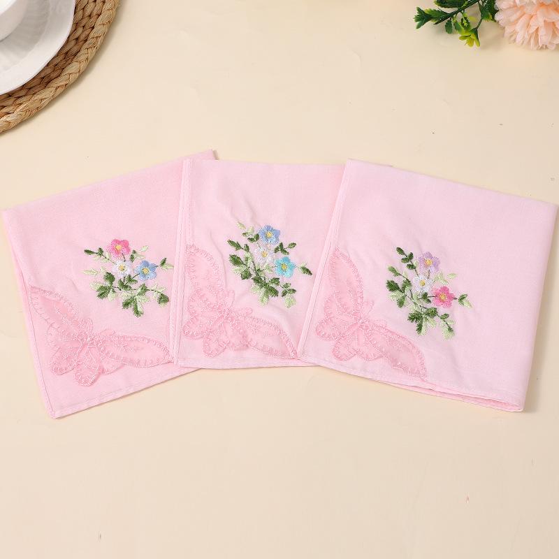 Luxuriöses 60er-Pack Damen-Taschentücher aus reiner Baumwolle mit Schmetterlingsspitzenstickerei