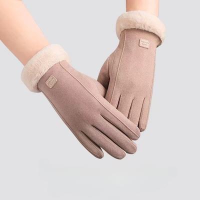 Damen Winter Dicke Plüschhandschuhe Mode Warm Wildleder Outdoor Damen Touchscreen Fahrhandschuhe Sport Radfahren Fäustlinge