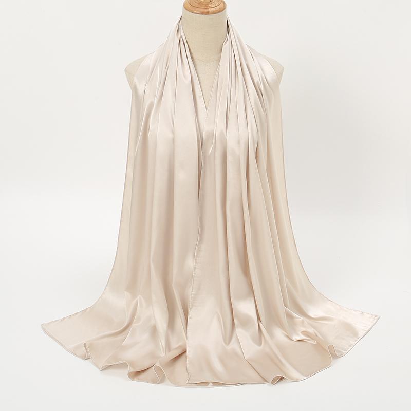 Neuer schlichter Satinseiden-Hijab-Schal für Damen, großer Schal, Schals, muslimisches Kopftuch, Wickeltücher, Turbane, einfarbige Stirnbänder, Bandana, Ramadan