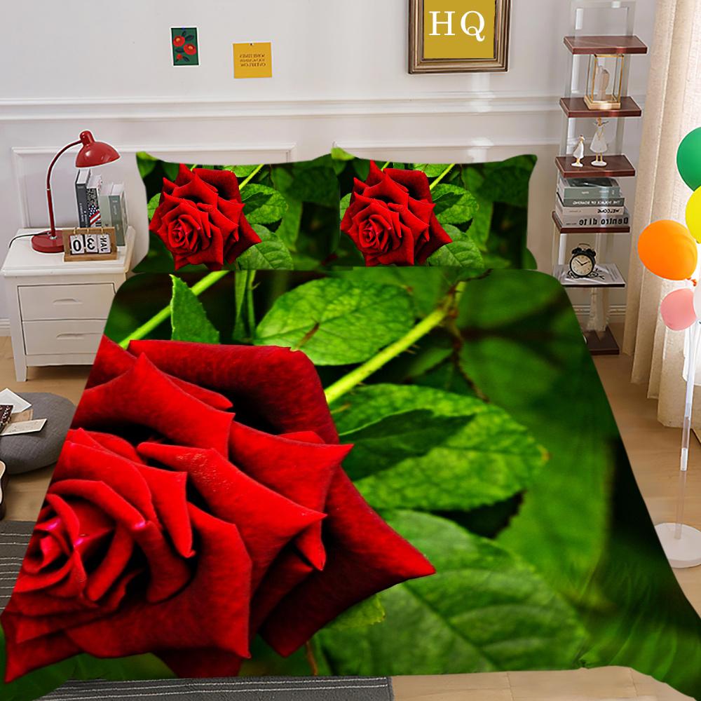 3D Flowers Printing Home Bedclothes Polyester King Size Bed Set Cover Woman High Quality Bedroom Decor