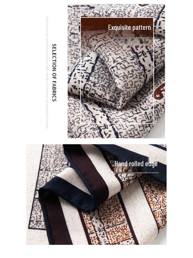 Paisley Cashew Silk Wool Scarf for Women - Handmade, Rolled Edges, High-End Autumn/Winter Square Neck Tie, 70