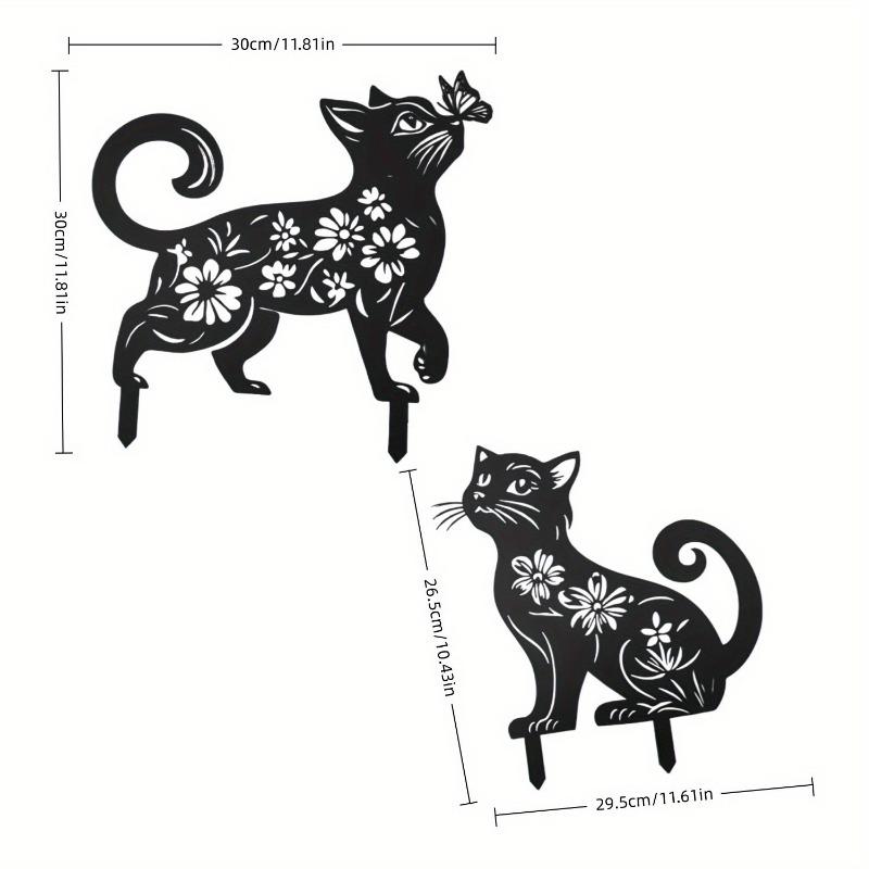 2PCS Outdoor Garden Lawn Decoration Crafts Ornament European and American Iron Art Black Cat Silhouette Floor Insert Ornament Home Furnishing