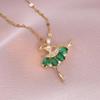Women's European & American Ballet Girl Pendant Necklace with Emerald Micro-paved Zircon In Titanium Steel