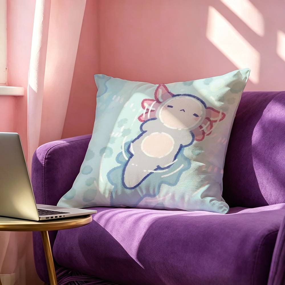 Cute Axolotl Square Double-Sided printed Pillow Case Bedroom Bedside Pillow Sofa Cushion Cover