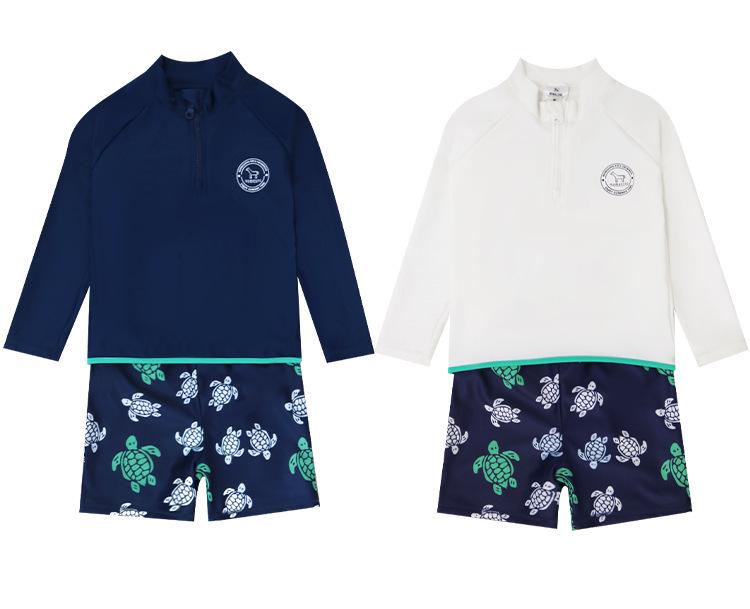 Boys' Long Sleeve Sun Protection Swimsuit Set - Quick Dry Jellyfish Design