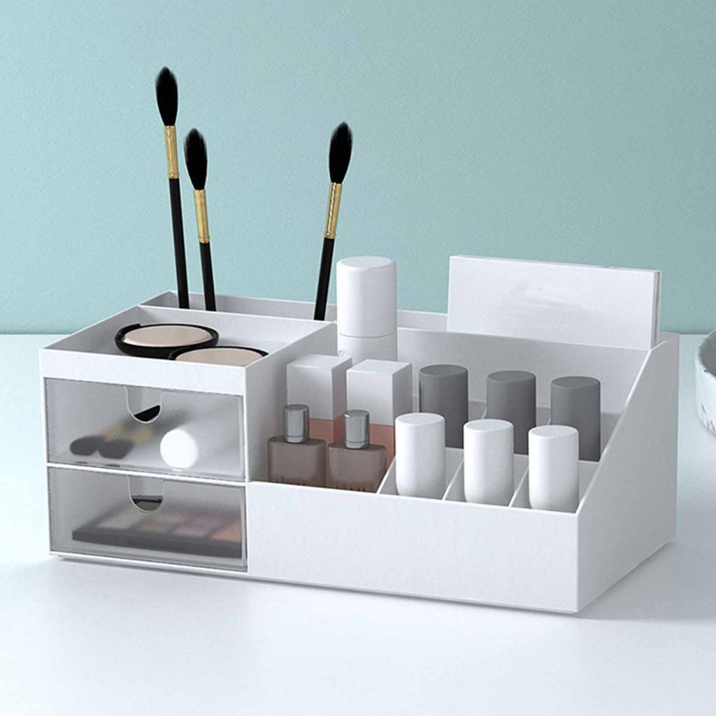 Makeup Organizer Large Capacity Multifunctional Cosmetic Storage Box with Drawers for Countertop Ivory White