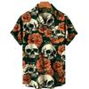 Men's Skull Golden Rose All Over Print Short Sleeve Shirt Button Lapel Loose Tops Summer Bar Beach Holiday Casual Mens Clothing