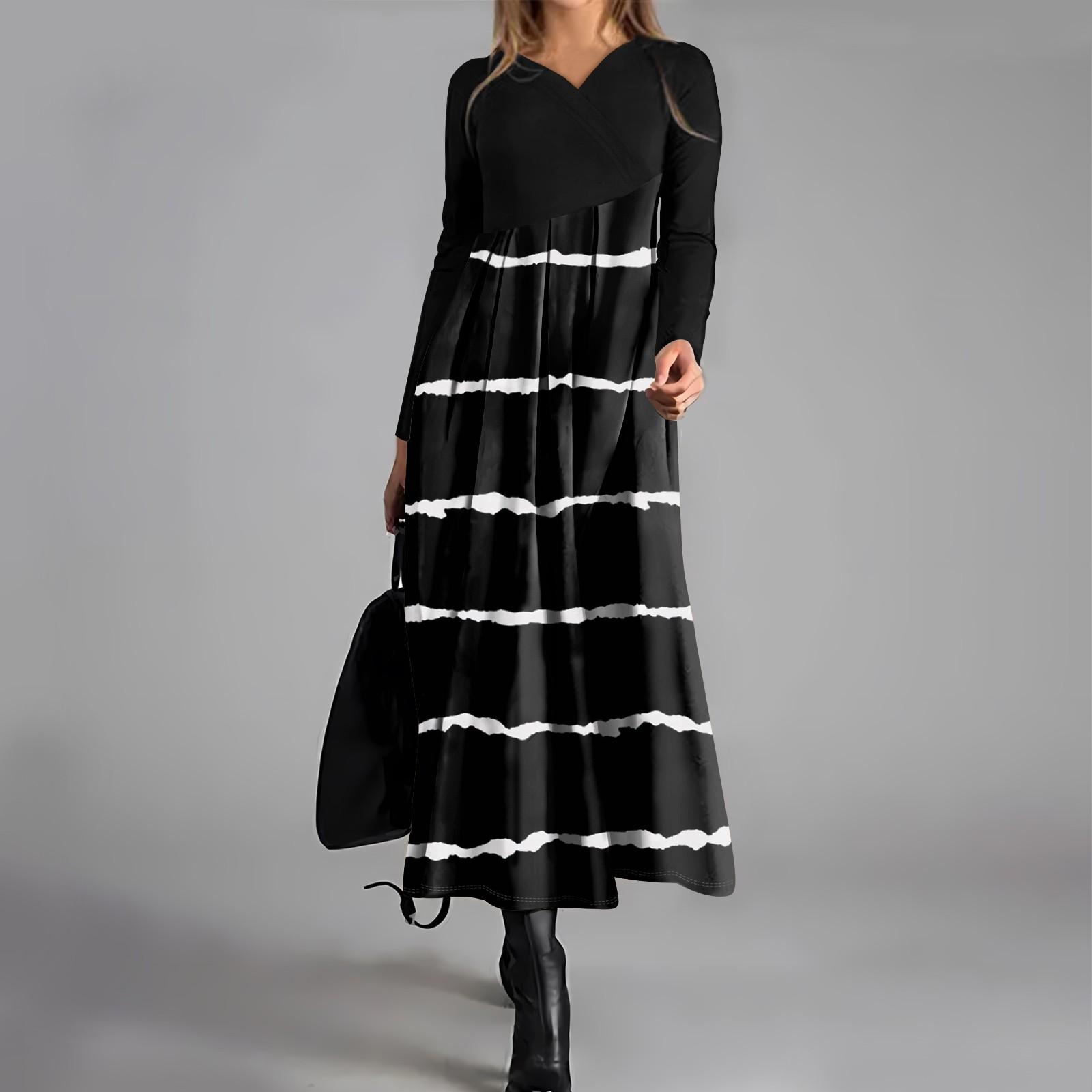 

Женское повседневное платье с V-образным вырезом и длинными рукавами, свободное и объемное платье с принтом L чёрный