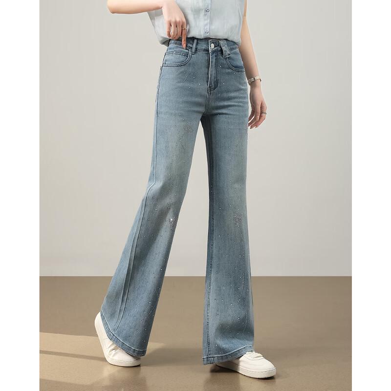 TERRE BLEUE Damen High-Waist Micro-Flare Jeans mit Strasssteinen