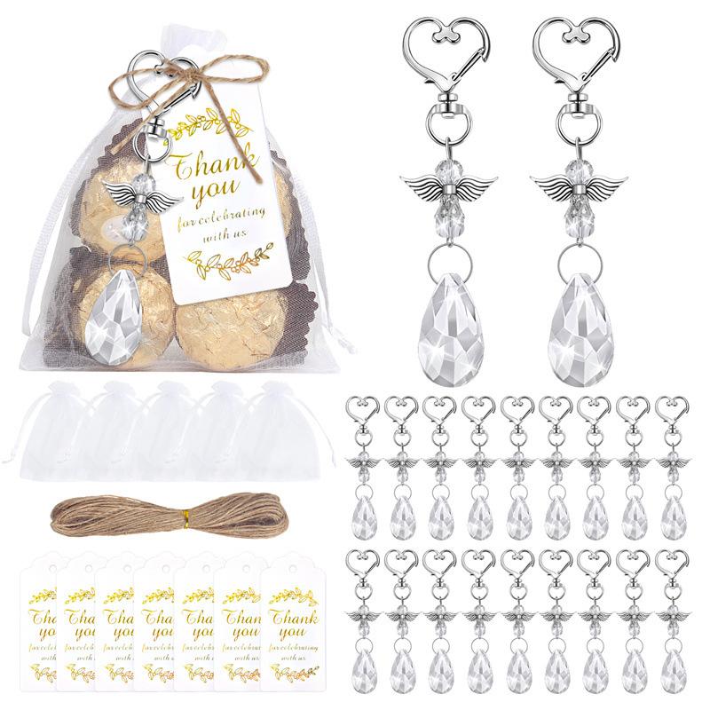 Angel Wing Pendant Keychains 20 Set White Crystal Angels for Baby Shower Favors and Wedding Supplies