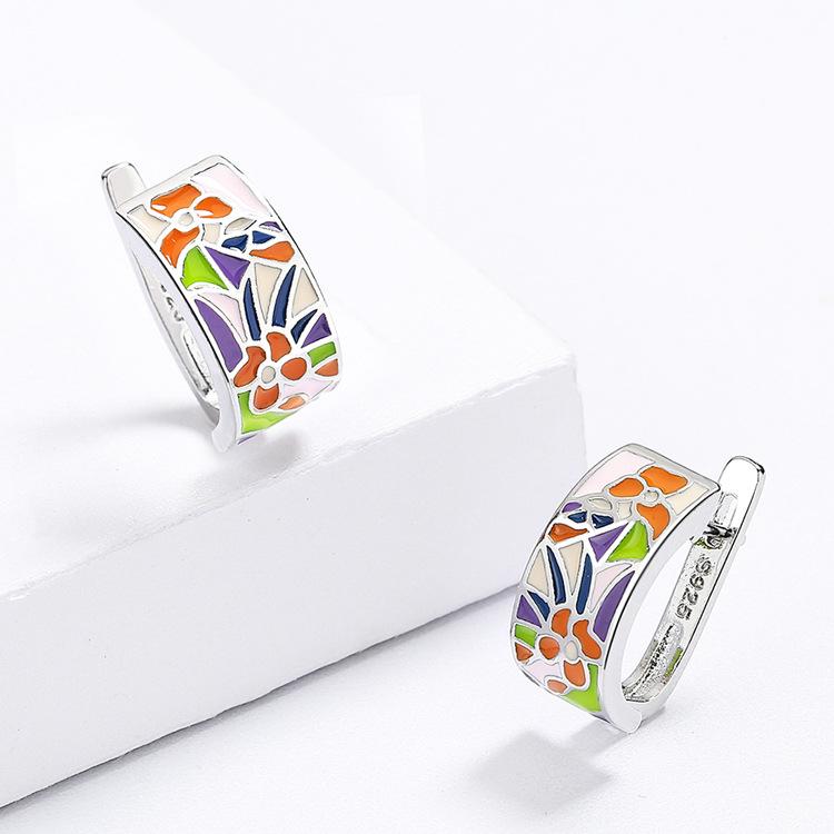

Комплект из колец и серег Bohemia Enamel Clash Flower European и N Niche Personality
