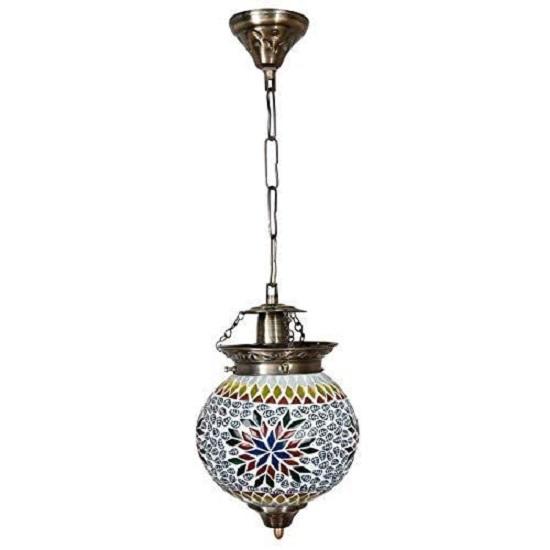 Spherical Shaped Glass Hanging Lamp for Living & Home Decoration Turkish Lamp (Multicolour, Bulb Not Included)
