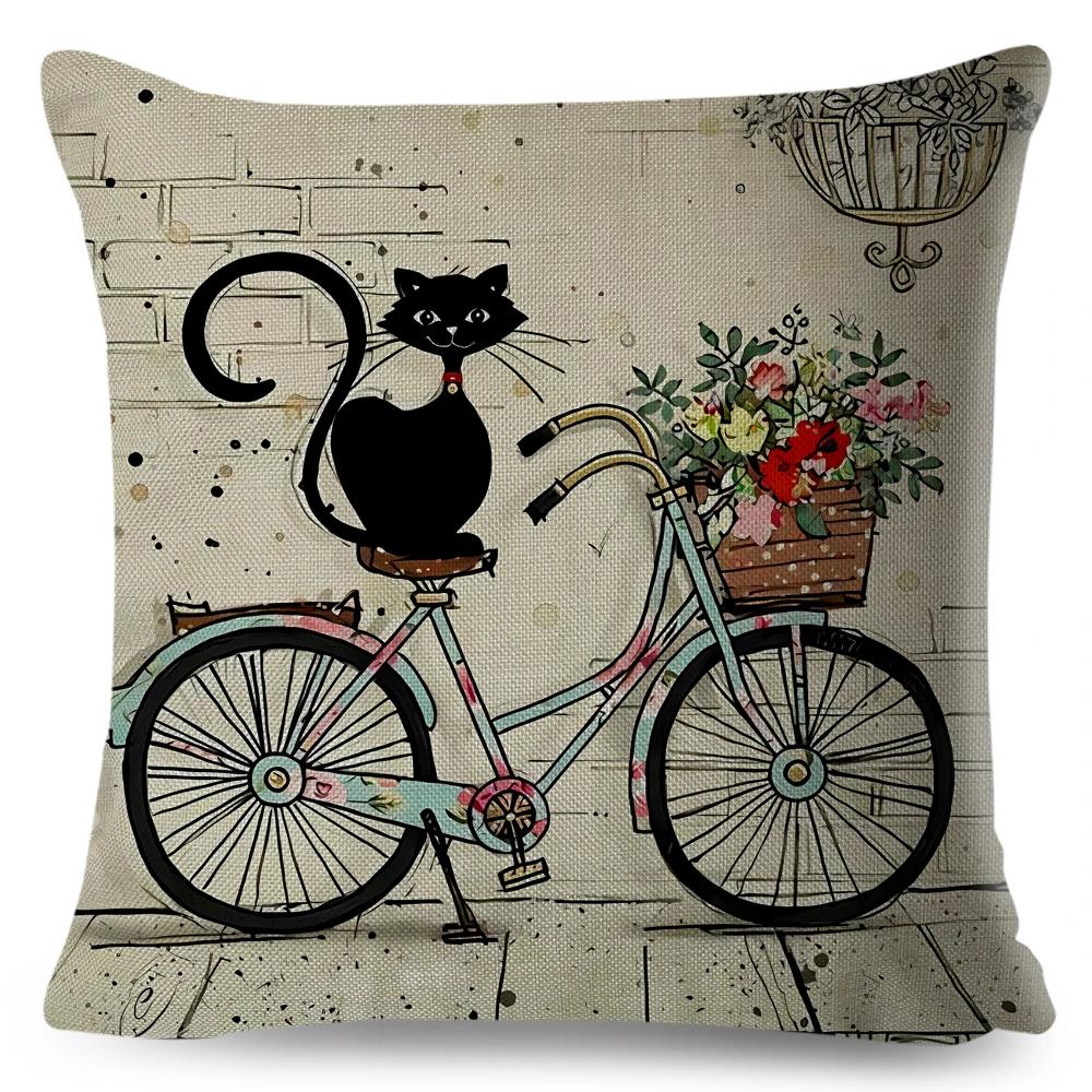 Cute Elegant Black Cat Cushion Cover Double Print Decor Cartoon Animal Pillow Case for Sofa Home Car Linen Throw Pillowcase