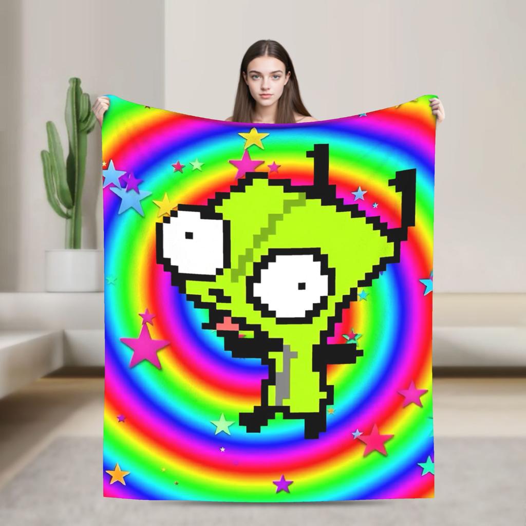 Gir Invader Zim Cartoon  Throw Blanket  Flannel Bedspread For Couch Chair Sofa Bed Funny Sofa Bed Cover