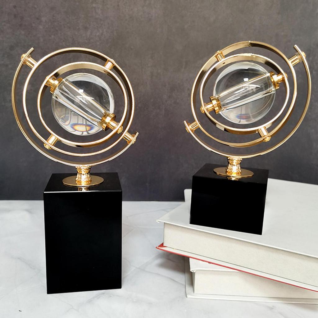 Geometric Globe Statue Alloy Sculpture for Office Decoration Apartment Hotel Height 23cm