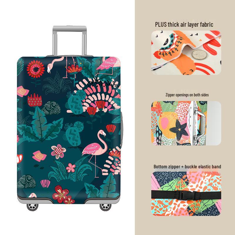 Elastic Zippered Travel Suitcase Protective Cover - Durable, Printed, and Wear-Resistant