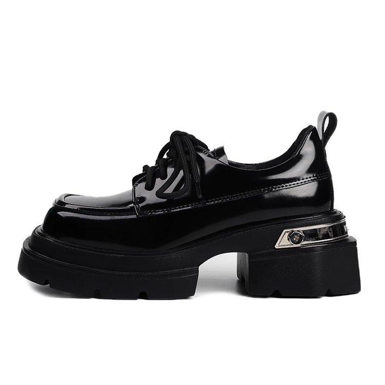 

2025 весна и осень новые универсальные популярные туфли из маленькой кожи в британском стиле, французский стиль Хепберн, лоферы на толстой подошве с высоким толстым каблуком 40 чёрный