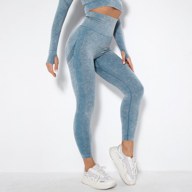 Seamless Knit Washed Workout Leggings Women High Waist Sculpting Yoga Pants Running Fitness Gym