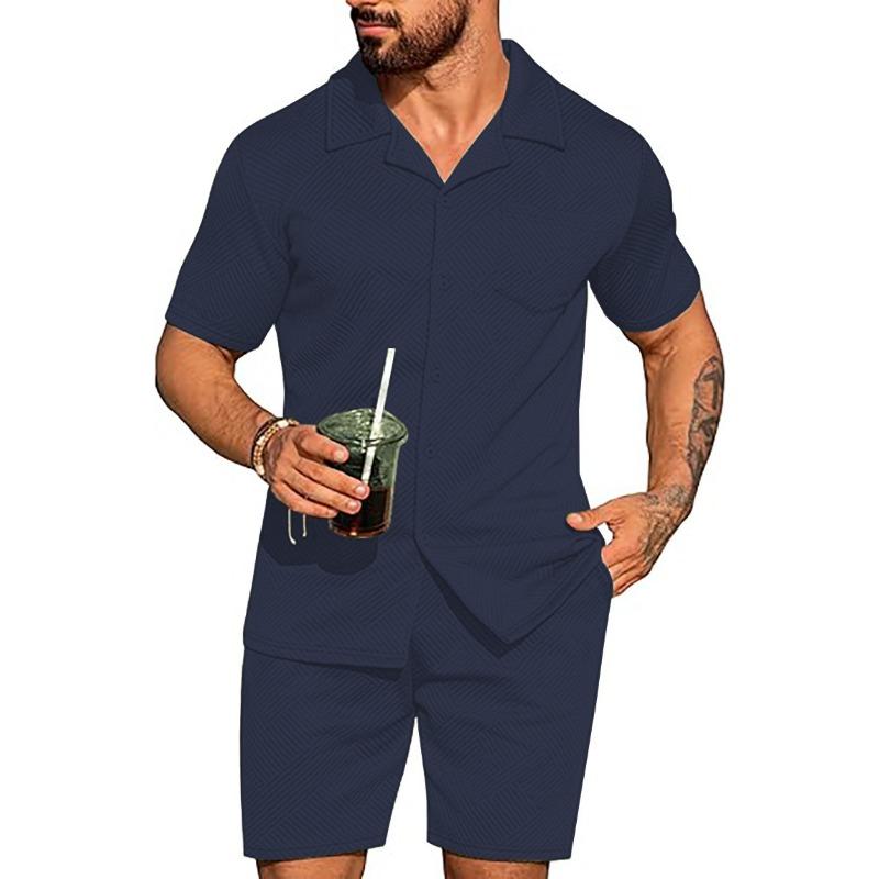 

Вязаный свитер летний повседневный текстурный пляжный с коротким рукавом на пряжке и шорты с карманами 3XL