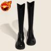 Fashion Ladies Knee High Shaft Shoes Black Round Toe Women's Long Boots Middle Heel Leather Designer Luxury Large Size Warm Quality Boot