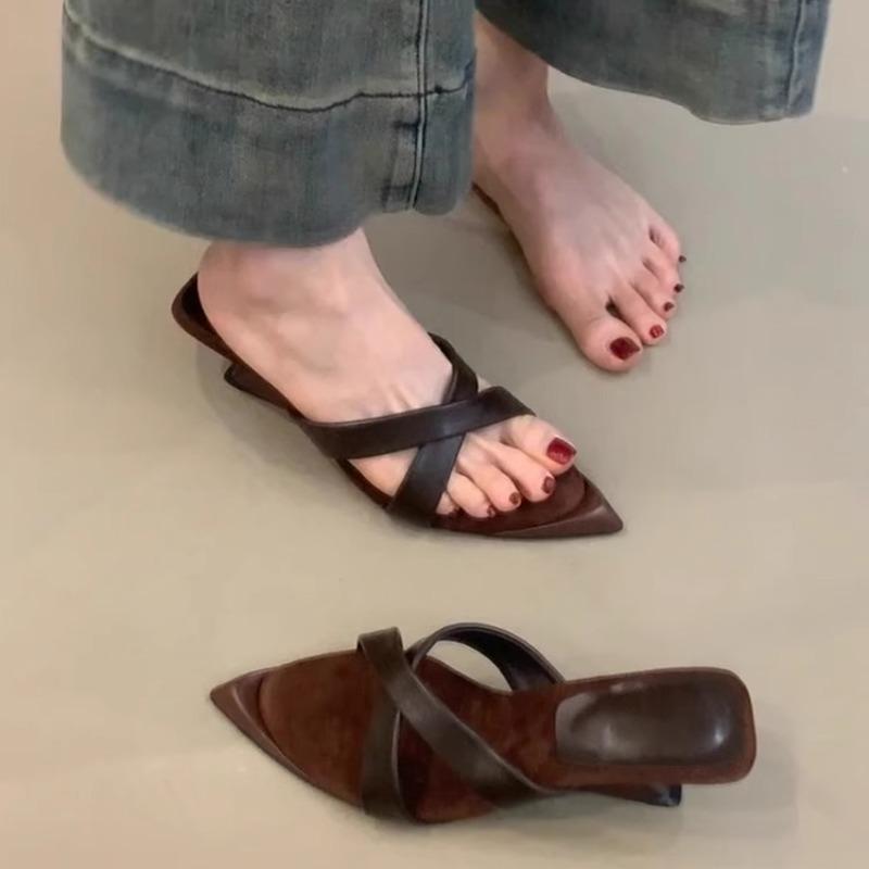 Fashion Summer Fashion French High Heels Slippers Outside Wear New Pointed Toe Shallow Mouth Open Toe Temperament Special Heel Sandals