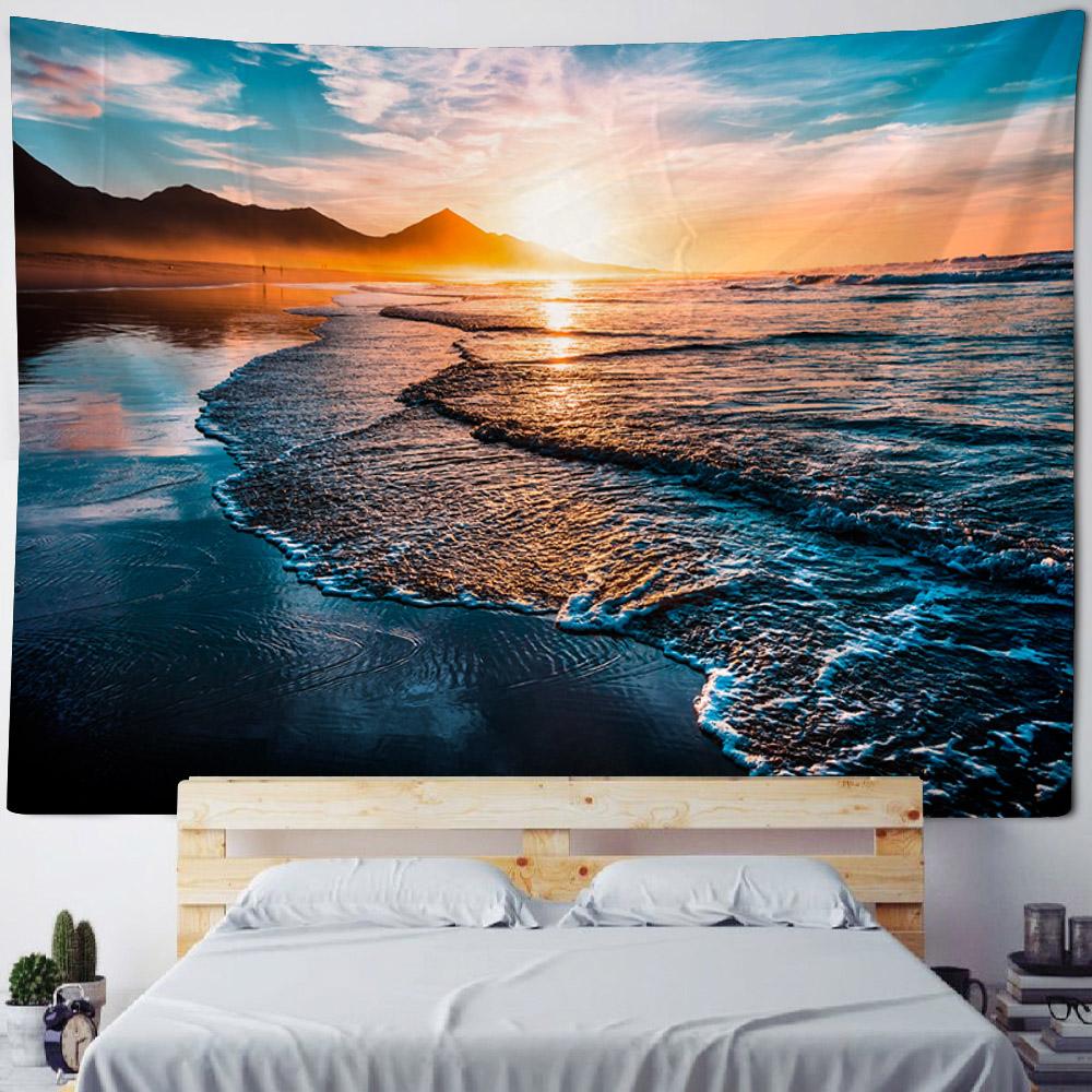 Sea View Tapestry, Bohemian Print Wall Hanging, Living Room, Bedroom Art Decoration, Beach, Sunset, Home Wall Decoration