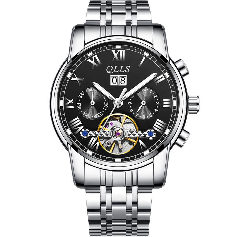 QLLS Men's Fashion Automatic Luminous Waterproof Skeleton Wristwatch - Business Casual Style