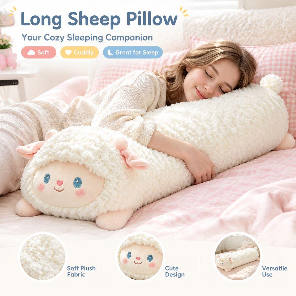 Cylindrical Shape Lamb Plush Pillow Soft Plush Stuffed Animal Doll Sheep Body Pillow