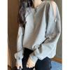 Women S Oversize Thin Autumn Long Sleeve Zip Off Shoulder Hoodie Loose Fit Solid Top