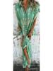 European & American Summer Casual Short-Sleeved Cotton Linen Shirt Dress with Pocket Print for Women