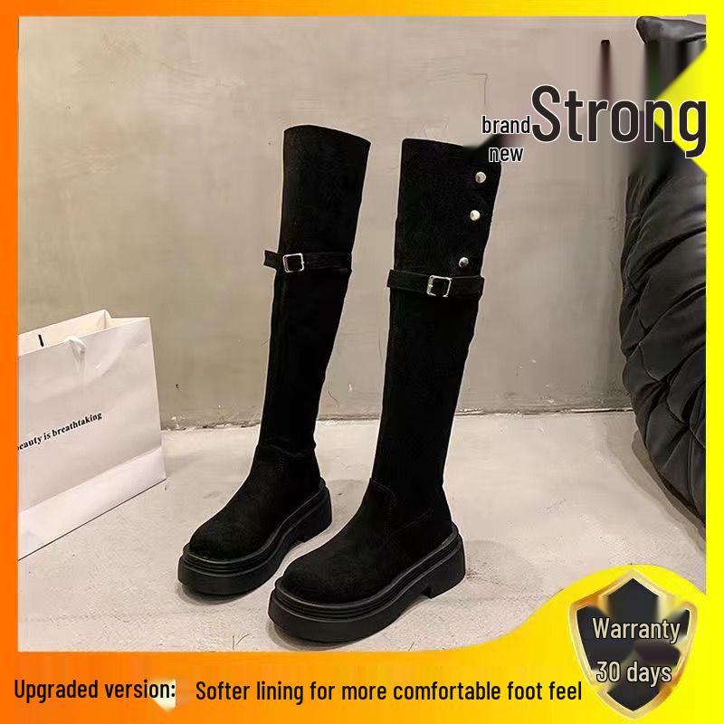 2025 Autumn/Winter Women's Chunky Heel Knee-High Foldable Boots