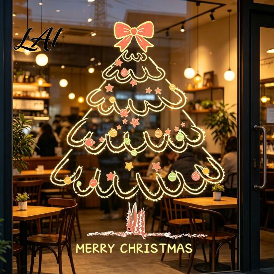 Festive Tree Window Stickers Christmas Sticker Cling Decal Static Simple Line Waterproof Holiday Ornaments Removable