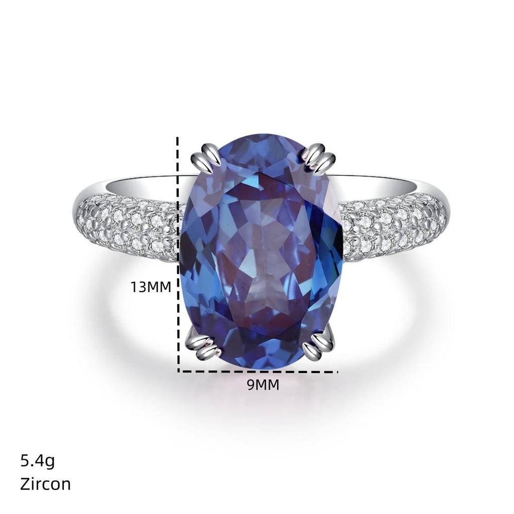 Blue Diamond Zirconia Pavé Women's Ring - High-End S925 Silver with High Carbon Diamond