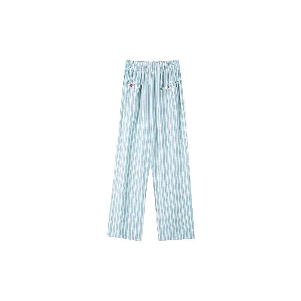 Women's Plus Size High Waist Striped Wide Leg Pants for Spring and Summer