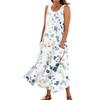 Women's Summer Casual Fashion Flower Printed Sleeveless Pocket Dress
