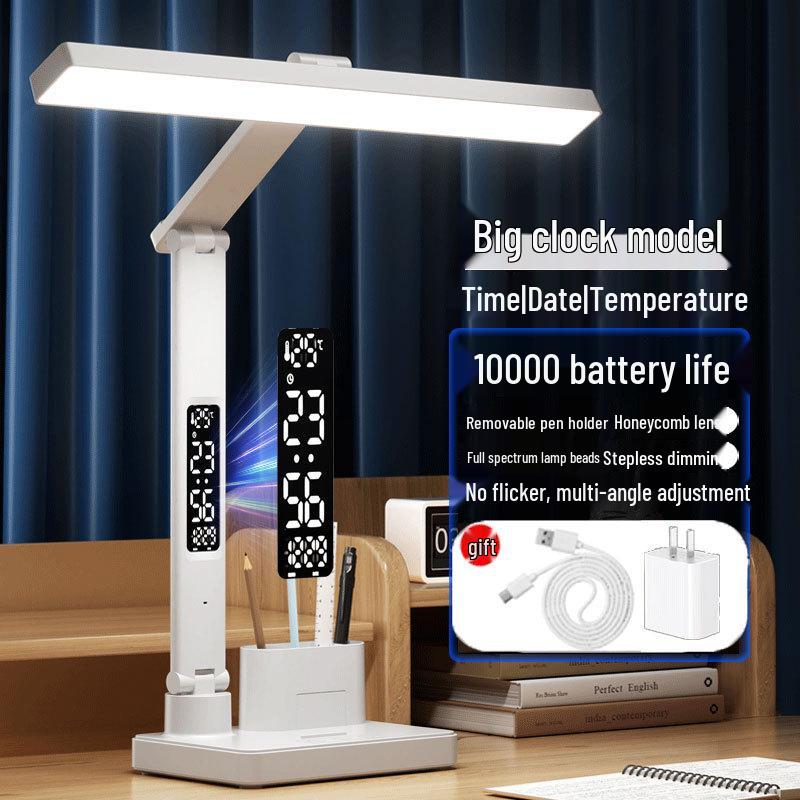 Smart Rechargeable Desk Lamp with Eye Protection and Clock for Students