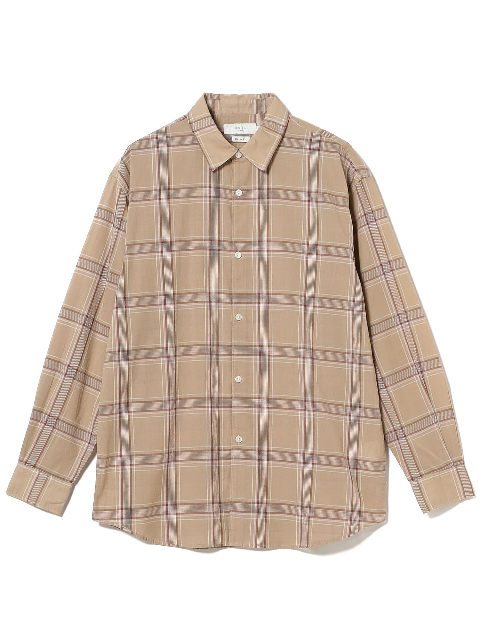 

B:MING LIFE STORE by BEAMS Men s Large Size Check Regular Collar Shirt, Beige, Size L