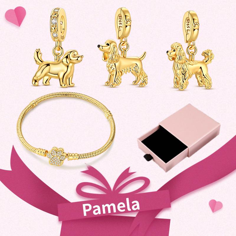 Pink Heart Charm Set 925 Original Silver Charms Bracelet With Gift Box For Women Wedding Anniversary Jewelry Gift 4pcs/lot