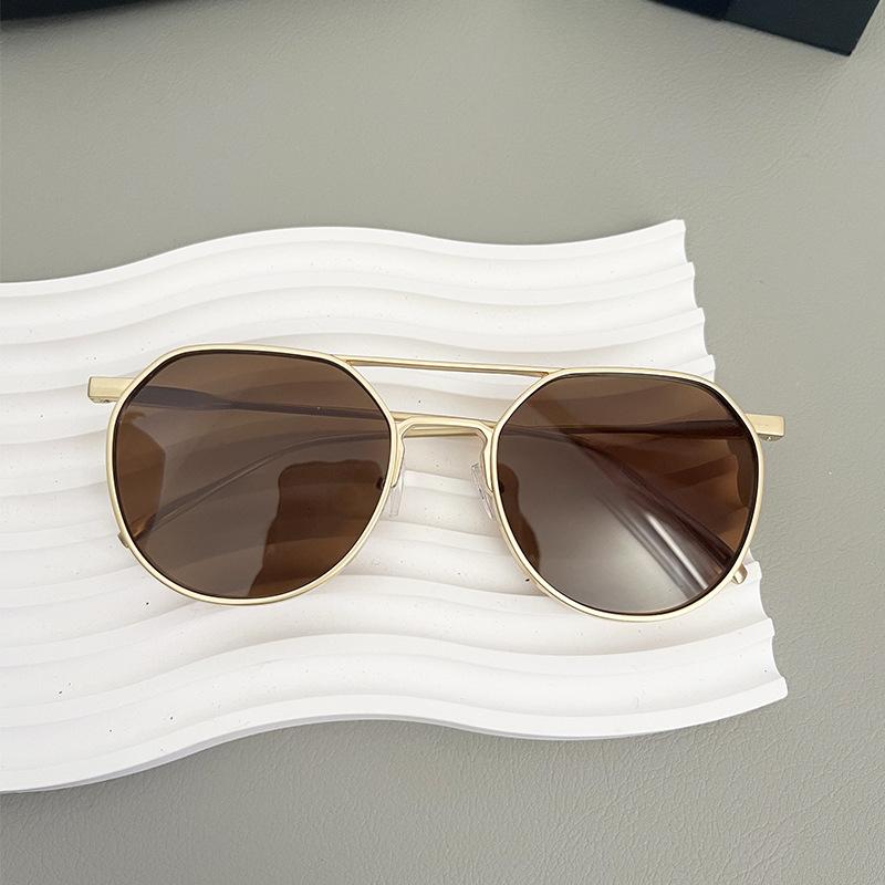 New Retro Oval Frame Glasses Metal Double Beam Pilot Sunglasses Men's High-end Driving Sun Protection Sunglasses