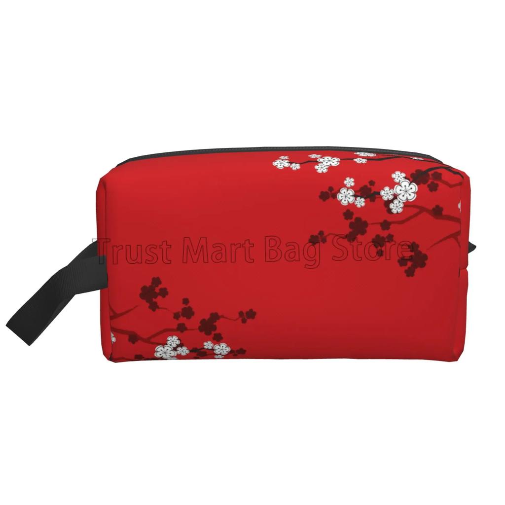 Japanese Sakura Cherry Blossoms Print Cosmetic Bags for Women Zipper Travel Toiletry Pouch Large Water Resistant Makeup Bag Gift