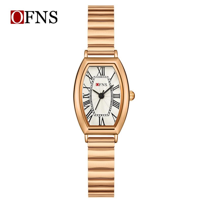 OFNS Women's Artistic Retro Barrel-Shaped Quartz Watch with Roman Numerals