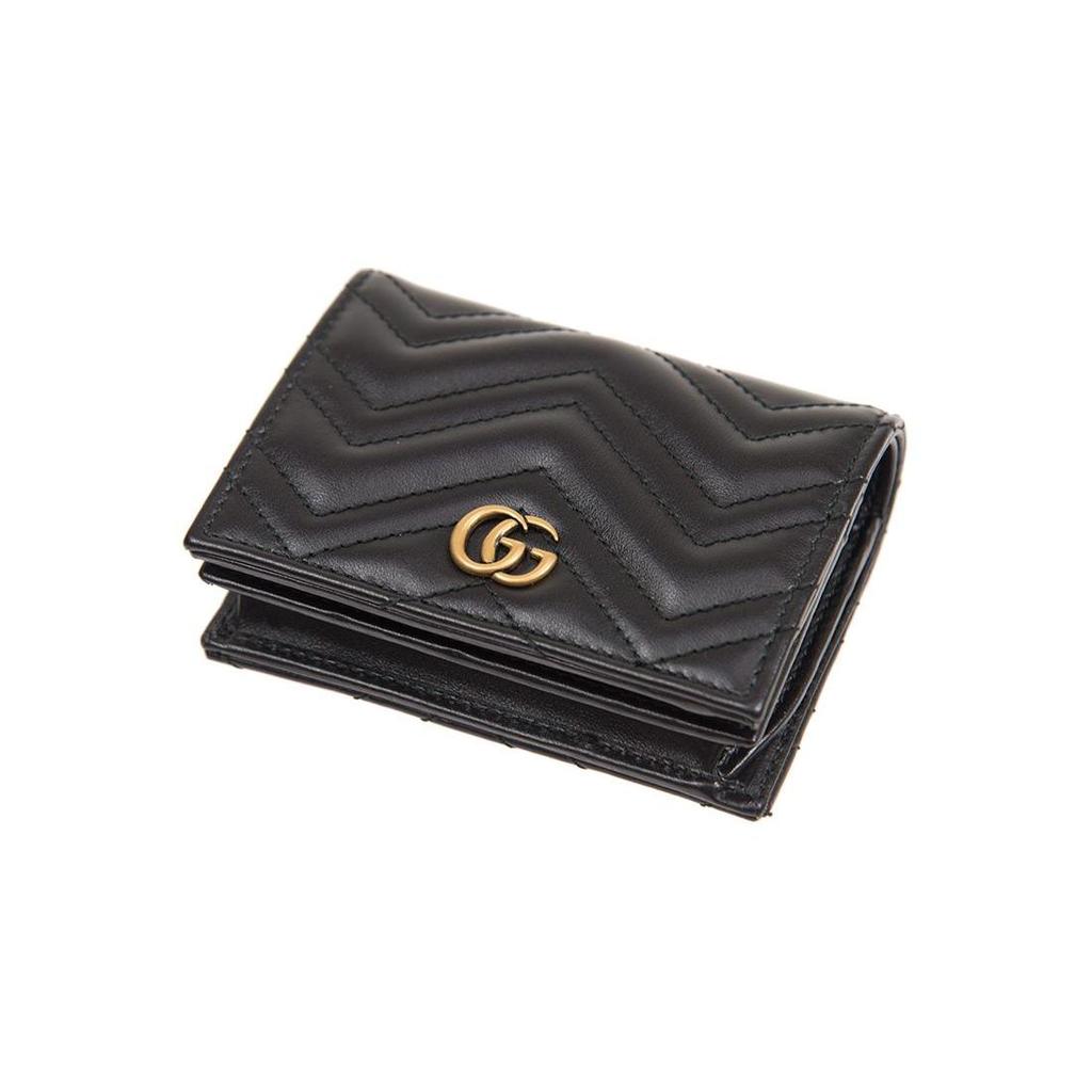 Gucci GG Marmont Logo Zip Double Fold Quilted Leather Wallet Coin Purse Card Holder Women wallet Black 466492-DTD1T-1000