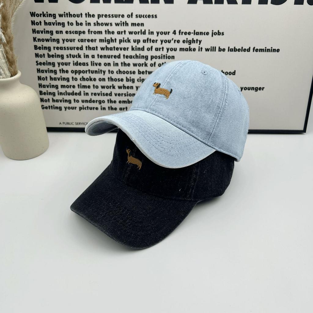 Spring New Cute Puppy Embroidered Baseball Cap Children Big Head Circumference Show Face Small Denim Cap Fashionable and Versatile