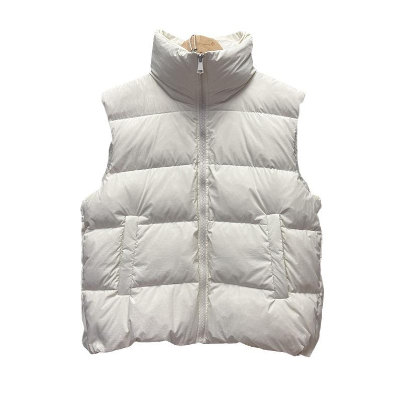 Women Light Weight Thermal Seamlessly Sleeveless White Duck Down Jacket All Match Chic Pocket Loose Down Vest