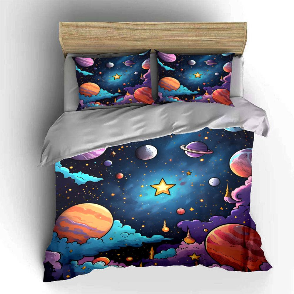 Galaxie-Themen-Kunstwerk-Set Weiche, bequeme Bettbezug-Bettwäsche-Set Enthalten 1*Bettbezug & 2*Kissenbezüge, Geschenk