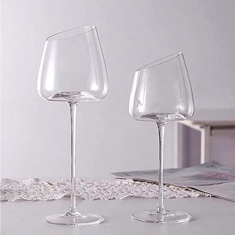 Oblique Long Stem Goblet Red Wine Glass Cup Kitchen Tool Champagne Glass Bordeaux Burgundy Wedding Party Gift Glassware