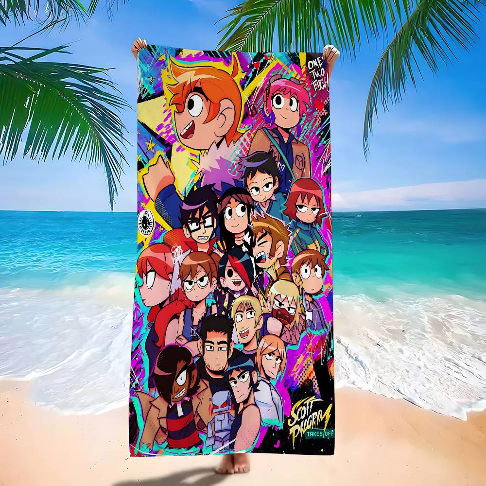 S-Scott Pilgrim vs the World Beach Towel Bath Towels for Girl Microfiber Quick Dry Custom Sand Free Beach Yoga Spa Gym Pool